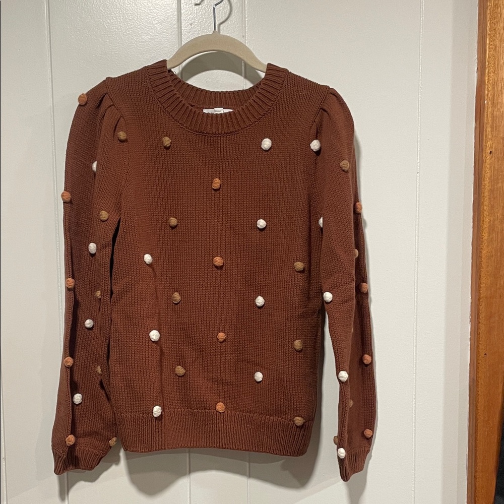 Blu Pepper Brown Sweater with Pom-Poms